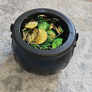 Black Cauldron with Gold and Green Coins